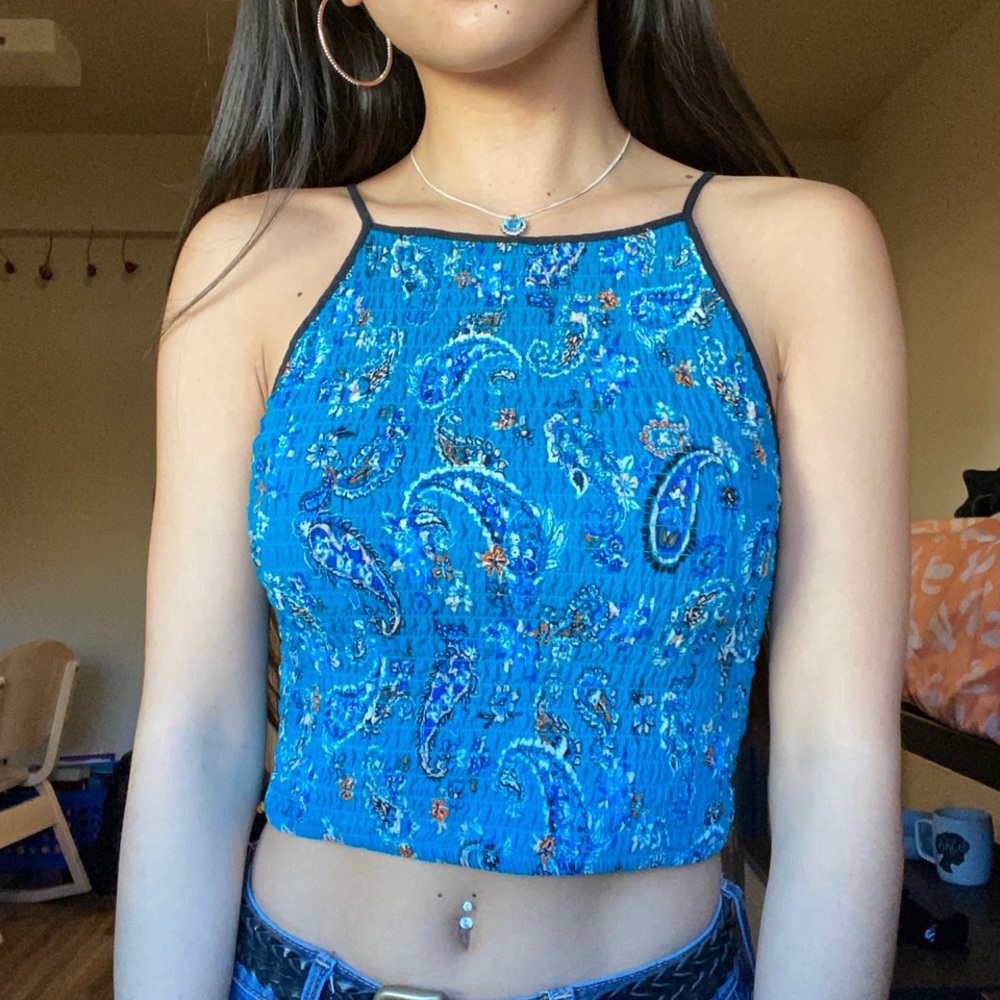 Turquoise blue bandana print tank